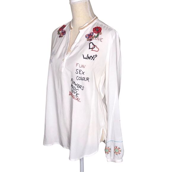 Desigual Art to Wear Embroidered Tunic Top Long Sleeve White Size Medium - Picture 8 of 11